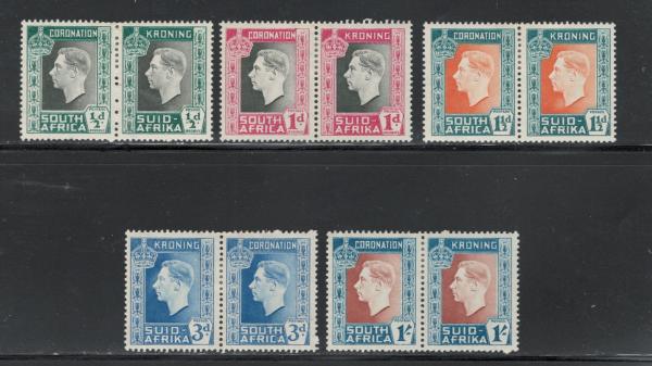 Africa | 1937 Coronation of King George VI Five Pairs of South Africa Postage Stamps Mint Never Hinged Africa Africa