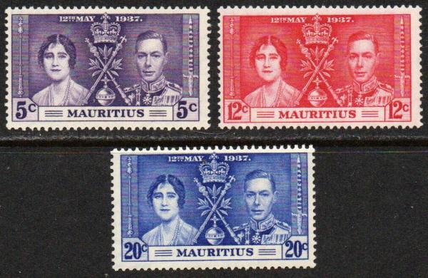 Africa | Coronation of King George VI Set of Three Mauritius Postage Stamps Issued 1937 Africa Africa