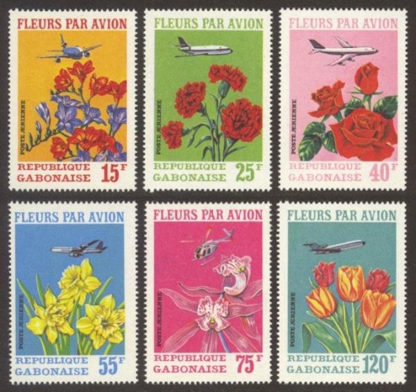 Africa | Flowers Set of Six Gabon Air Mail Postage Stamps Multicolor Africa Africa