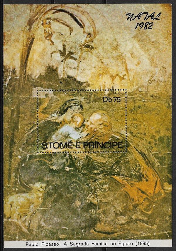 Africa | Picasso Flight Into Egypt St Thomas and Prince Postage Stamp Souvenir Sheet Issued 1982 Multicolor Africa Africa