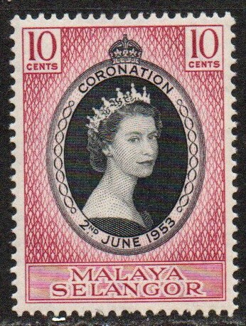 Asia | 1953 Coronation of Queen Elizabeth II Malaya Selangor Postage Stamp Mint Never Hinged Black and purple Asia Asia