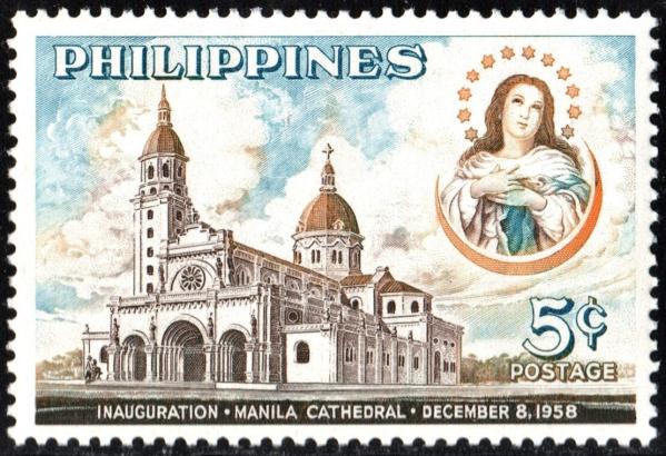 Asia | 1958 Manila Cathedral and Immaculate Conception Philippines Postage Stamp Mint Never Hinged Multicolor Asia Asia