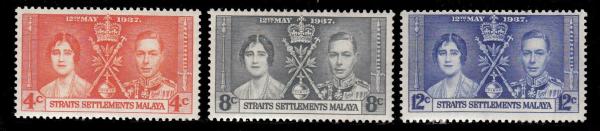 Asia | Coronation of King George VI Set of Three Straits Settlements Postage Stamps Issued 1937 Asia Asia