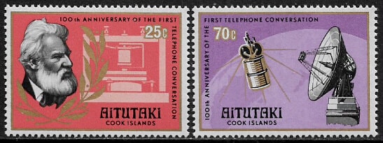 Australia and Oceania | 1977 Centenary of the Telephone Set of Two Aitutaki Postage Stamps Mint Never Hinged Multicolor Australia & Oceania Australia & Oceania
