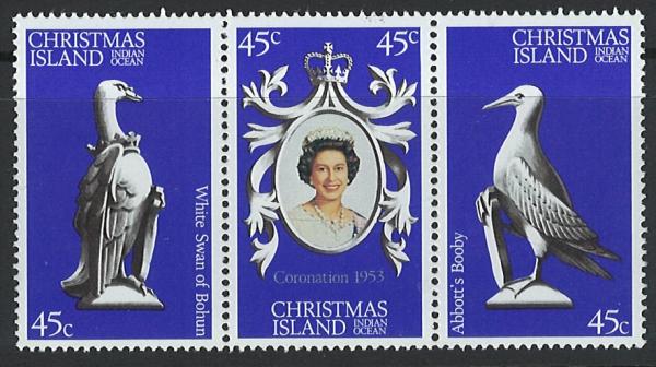 Australia and Oceania | 1978 25th Anniversary of Coronation of Queen Elizabeth II Se-tenant Strip of Three Christmas Island Postage Stamps Mint Never Hinged Multicolor Australia & Oceania Australia & Oceania