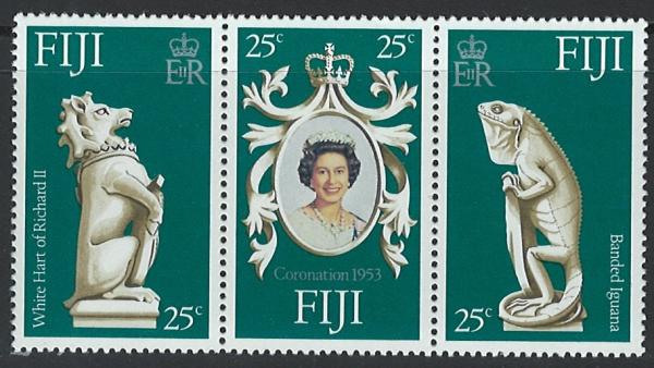 Australia and Oceania | Anniversary of Coronation of Queen Elizabeth II Strip of Three Fiji Postage Stamps Multicolor Australia & Oceania Australia & Oceania