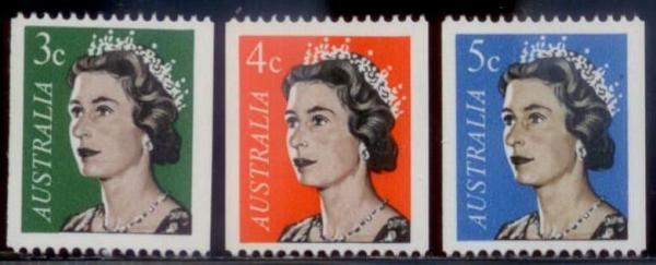 Australia and Oceania | Queen Elizabeth II Set of Three Australia Postage Stamps Issued 1966-67 Multicolor Australia & Oceania Australia & Oceania