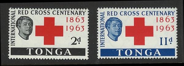 Australia and Oceania | Red Cross Centenary Queen Salote Set of Two Tonga Postage Stamps Issued 1963 Multicolor Australia & Oceania Australia & Oceania