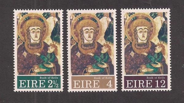Britain and Ireland | 1972 Book of Kells Set of Three Ireland Christmas Postage Stamps Multicolor Britain & Ireland Britain & Ireland
