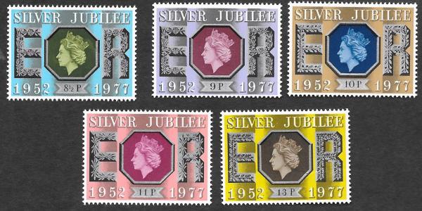 Britain and Ireland | 1977 Silver Jubilee of Queen Elizabeth II Collectible Set of Five Great Britain Postage Stamps Mint Never Hinged Condition Multicolor Britain & Ireland Britain & Ireland