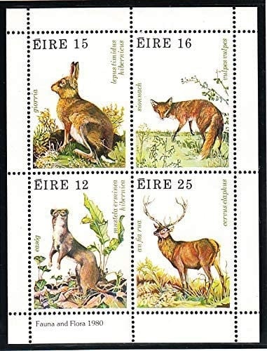 Britain and Ireland | 1980 Irish Flora and Fauna Souvenir Sheet of Four Ireland Postage Stamps Multicolor Britain & Ireland Britain & Ireland