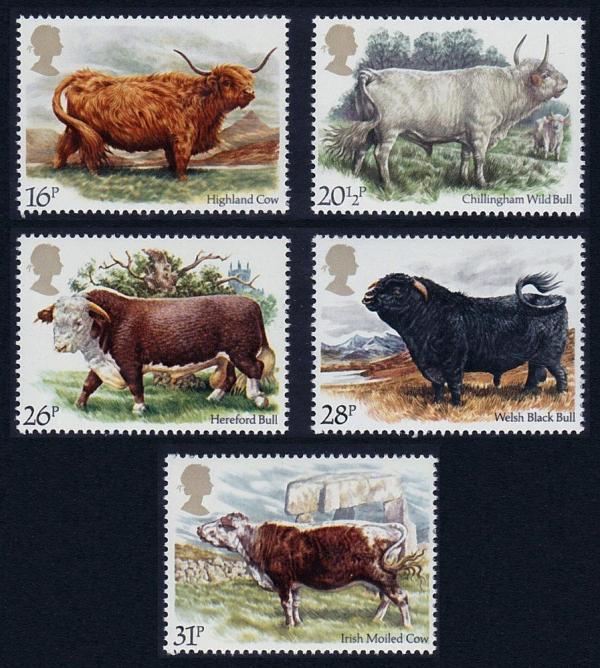 Britain and Ireland | 1984 British Cattle Set of Five Great Britain Postage Stamps Mint Never Hinged Multicolor Britain & Ireland Britain & Ireland