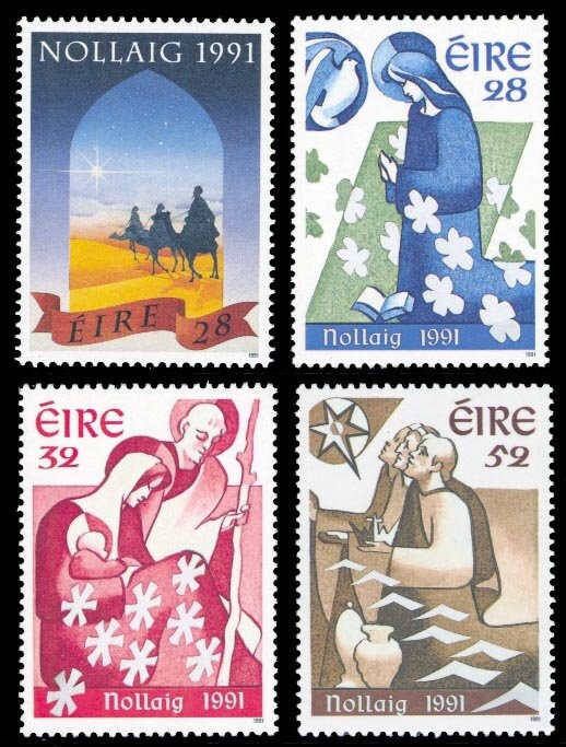 Britain and Ireland | 1991 Christmas Set of Four Ireland Postage Stamps Multicolor Britain & Ireland Britain & Ireland