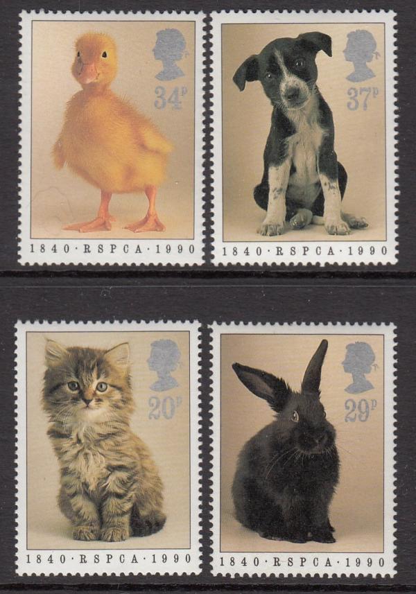 Britain and Ireland | Animals RSPCA Anniversary Set of Four Great Britain Postage Stamps Issued 1990 Multicolor Britain & Ireland Britain & Ireland