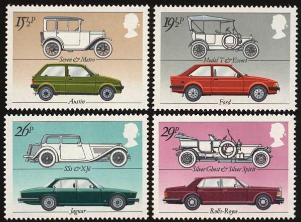 Britain and Ireland | British Motor Cars Set of Four Great Britain Postage Stamps Issued 1982 Multicolor Britain & Ireland Britain & Ireland