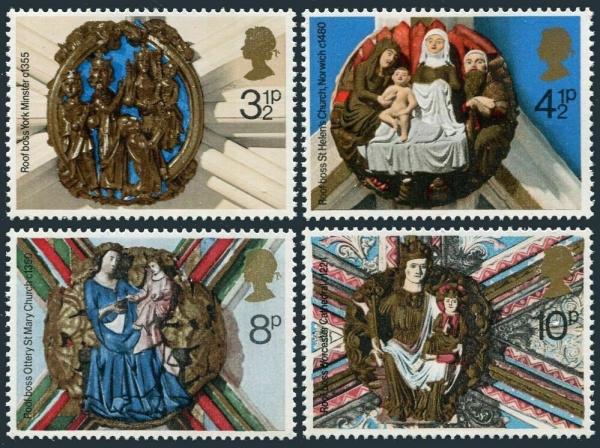 Britain and Ireland | Church Roof Ornamentation Set of Four Great Britain Christmas Postage Stamps Issued 1974 Multicolor Britain & Ireland Britain & Ireland