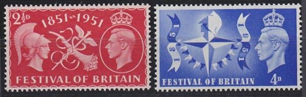 Britain and Ireland | Festival of Britain Set of Two British Postage Stamps King George VI Issued 1951 Britain & Ireland Britain & Ireland