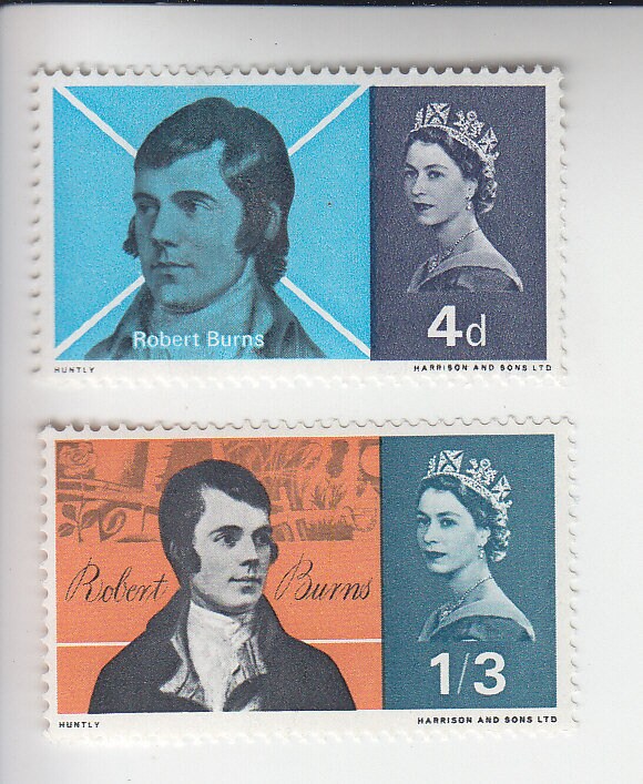 Britain and Ireland | Robert Burns Set of Two Great Britain Postage Stamps Issued 1966 Multicolor Britain & Ireland Britain & Ireland