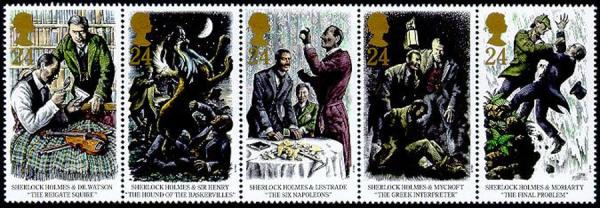 Britain and Ireland | Sherlock Holmes Strip of Five Great Britain Postage Stamps Issued 1993 Multicolor Britain & Ireland Britain & Ireland