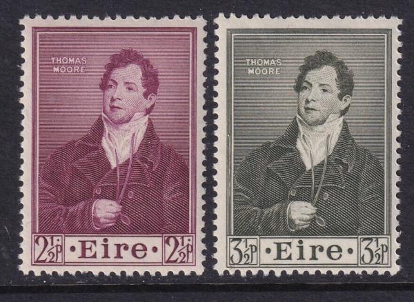Britain and Ireland | Thomas Moore Set of Two Ireland Postage Stamps Issued 1952 Britain & Ireland Britain & Ireland