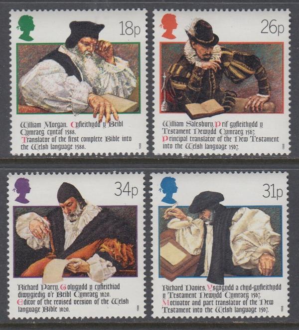 Britain and Ireland | Welsh Bible Set of Four Great Britain Postage Stamps Issued 1988 Multicolor Britain & Ireland Britain & Ireland