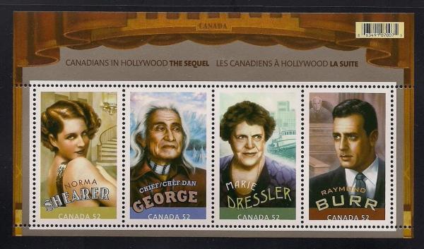 Canada | 2008 Canadians in Hollywood The Sequel Souvenir Sheet of 4 Canada Postage Stamps Mint Never Hinged Multicolor Canada Canada