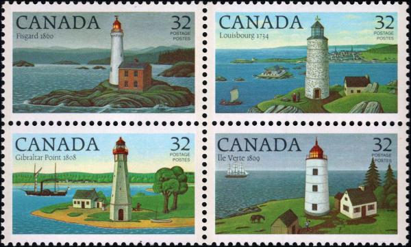 Canada | Canadian Lighthouses Block of Four Canada Postage Stamps Issued 1984 Multicolor Canada Canada