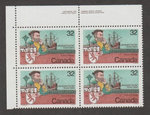 Canada | Jacques Cartier Plate Block of Four Canada Postage Stamps Multicolor Canada Canada