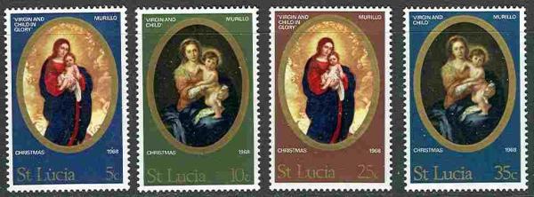 Central & South America | 1968 Virgin And Child Set of Four St Lucia Christmas Postage Stamps Mint Never Hinged Multicolor Central & South America Central & South America