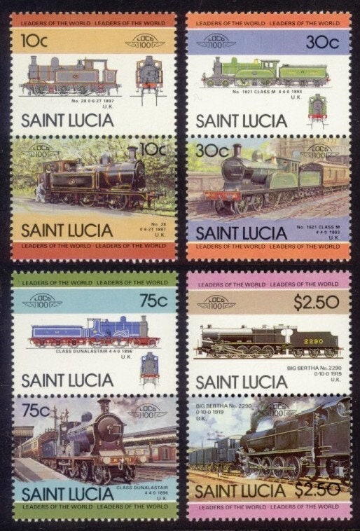 Central & South America | 1985 British Locomotives Set of Eight St Lucia Postage Stamps Mint Never Hinged Multicolor Central & South America Central & South America