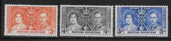Central & South America | Coronation of King George VI Set of Three British Honduras Postage Stamps Issued 1937 Central & South America Central & South America