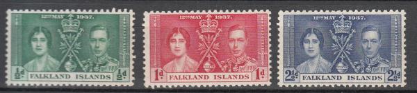 Central & South America | Coronation of King George VI Set of Three Falkland Islands Postage Stamps Issued 1937 Central & South America Central & South America