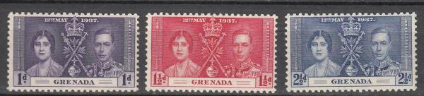 Central & South America | Coronation of King George VI Set of Three Grenada Postage Stamps Issued 1937 Central & South America Central & South America