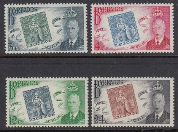 Central & South America | King George VI Set of Four Barbados Postage Stamps Issued 1952 Multicolor Central & South America Central & South America