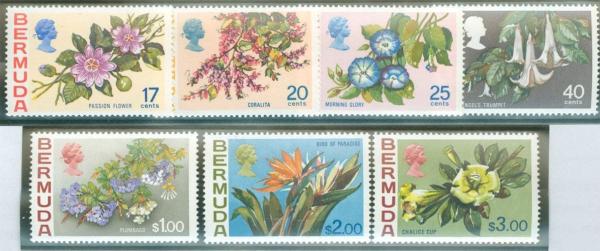 Central & South America | Native Flowers Set of Seven Bermuda Postage Stamps Issued 1975 Multicolor Central & South America Central & South America