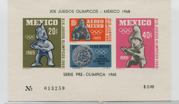 Central & South America | Olympics Mexico Airmail Souvenir Sheet of Four Air Mail Postage Stamps Issued 1965 Multicolor Central & South America Central & South America