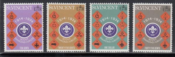 Central & South America | Scout Emblem and Merit Badges Set of Four St Vincent Postage Stamps Issued 1974 Multicolor Central & South America Central & South America