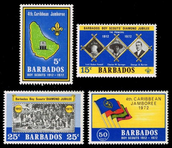 Central & South America | Scouting Set of Four Barbados Postage Stamps Issued 1972 Multicolor Central & South America Central & South America