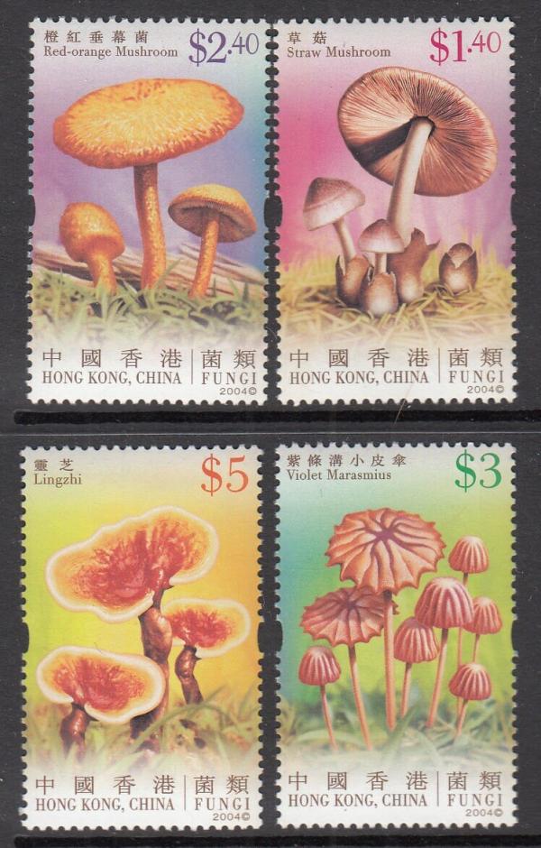 China and Hong Kong | Mushrooms Set of Four Hong Kong Postage Stamps Issued 2004 Multicolor China & Hong Kong China & Hong Kong