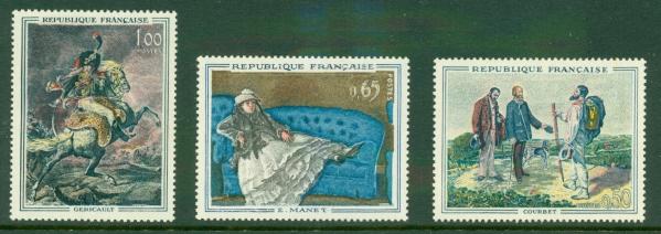 Europe | 1962 French Paintings Set of Three France Postage Stamps Courbet Manet Gericault Multicolor Europe Europe