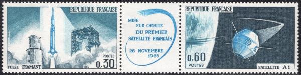 Europe | 1965 Space Rocket and Satellite Set of Two France Postage Stamps With Label Mint Never Hinged Multicolor Europe Europe