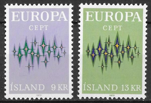 Europe | 1972 Europa Stars Set of Two Iceland Postage Stamps Mint Never Hinged Multicolor Europe Europe