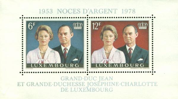 Europe | 1978 Royal Silver Wedding Anniversary Luxembourg Souvenir Sheet of Two Postage Stamps Mint Never Hinged Multicolor Europe Europe