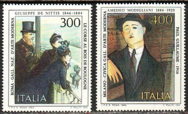 Europe | 1984 Italian Art Set of 2 Italy Postage Stamps Giuseppe de Nittis Amedeo Modigliani Mint Never Hinged Multicolor Europe Europe