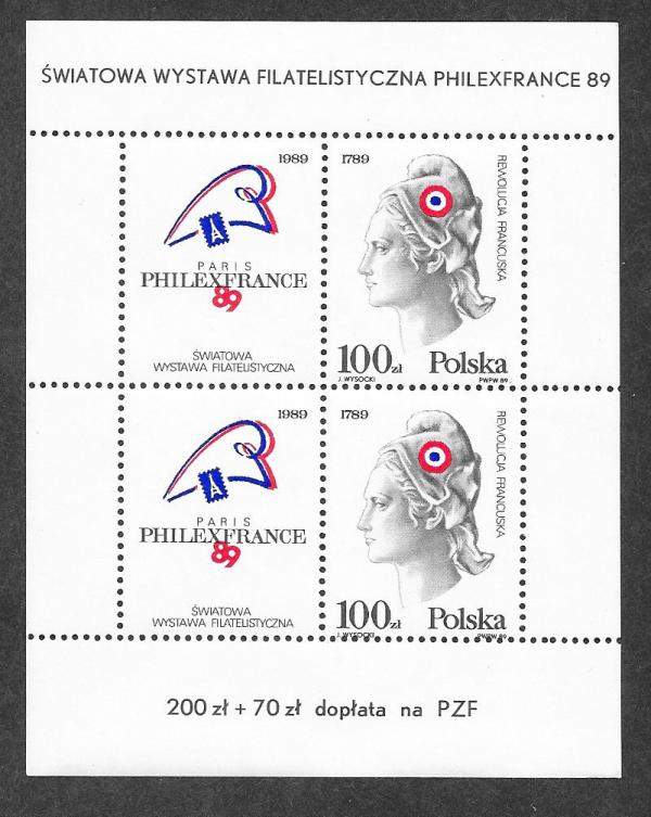 Europe | 1989 PhilexFrance Poland Souvenir Sheet of 2 Postage Stamps Mint Never Hinged Multicolor Europe Europe
