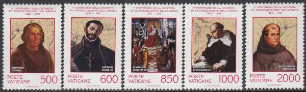 Europe | 1992 Discovery and Evangelization of America Set of Five Vatican City Postage Stamps Mint Never Hinged Multicolor Europe Europe