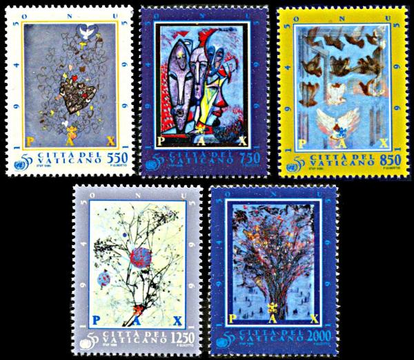 Europe | 1995 United Nations 50th Anniversary Set of Five Vatican City Postage Stamps Mint Never Hinged Multicolor Europe Europe