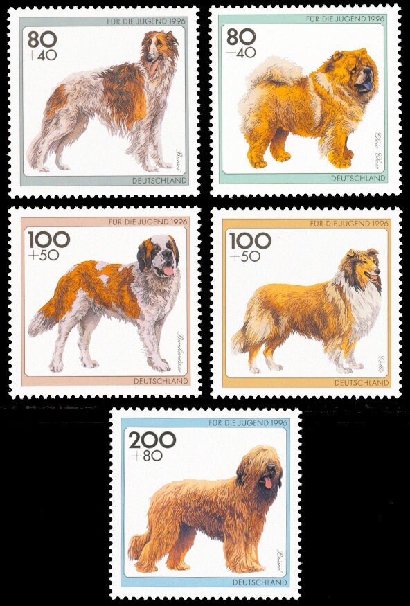 Europe | 1996 Dog Breeds Set of Five Germany Postage Stamps Multicolor Europe Europe