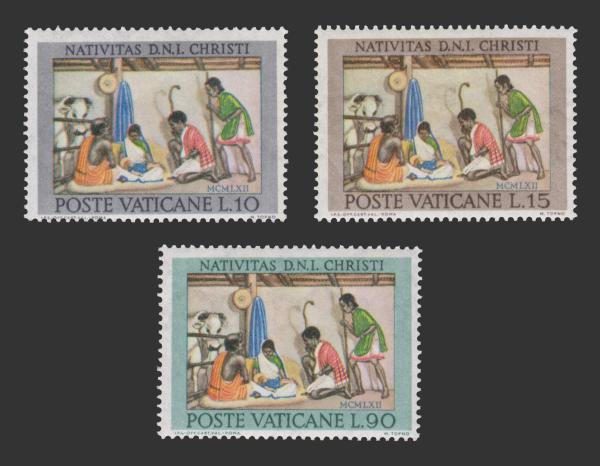 Europe | Adoration By The Shepherds Set of Three Vatican City Postage Stamps Issued 1962 Multicolor Europe Europe
