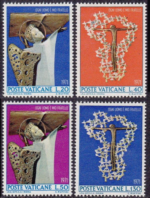 Europe | Angel and Crucifix Set of Four Vatican City Postage Stamps Issued 1971 Multicolor Europe Europe